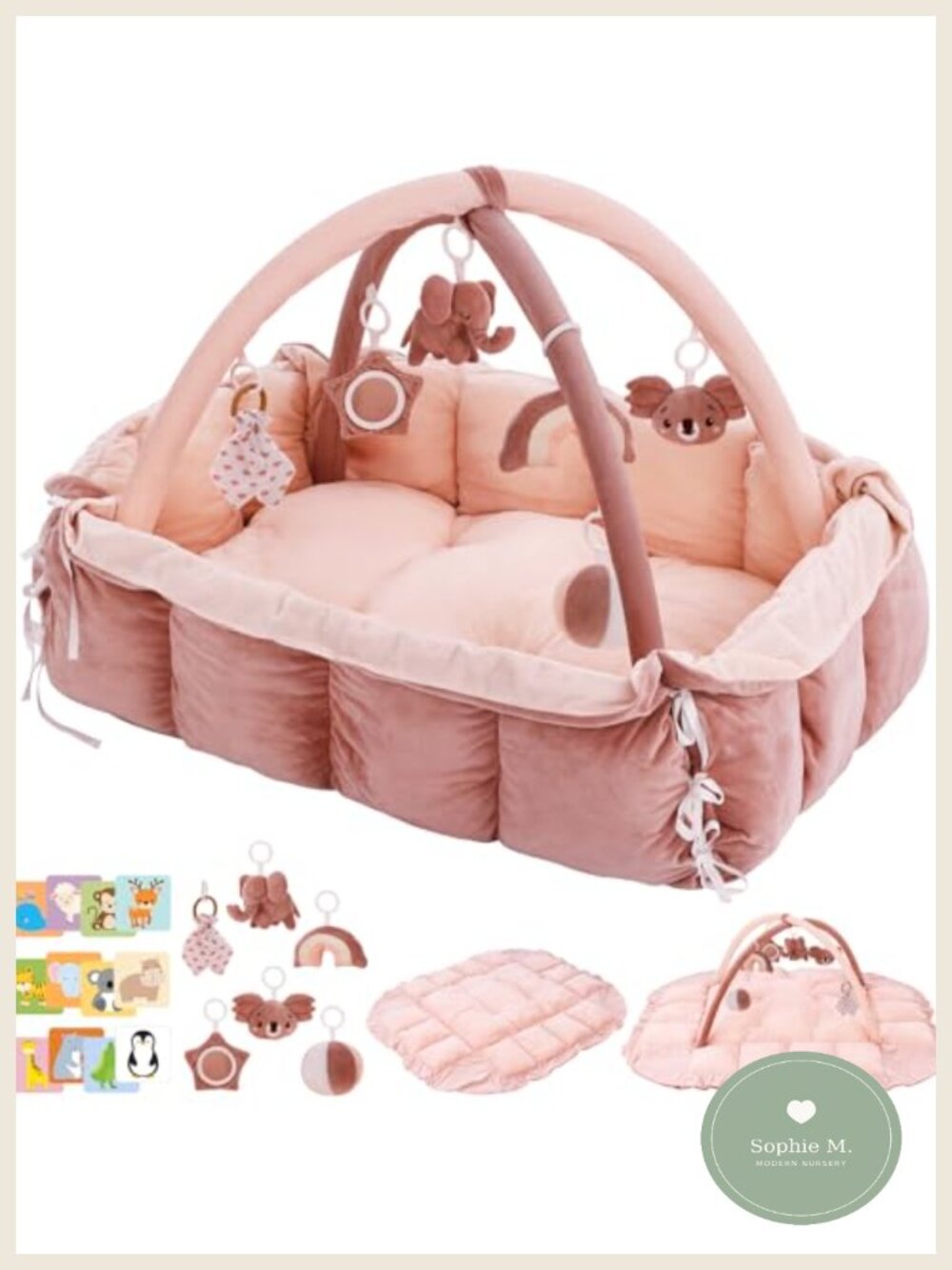 5-in-1 Baby Play Gym Tummy Time Mat Plush Ball Pit Learning Cards